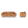 Mid-Century Modern Timber Charme Tan Leather Sofa